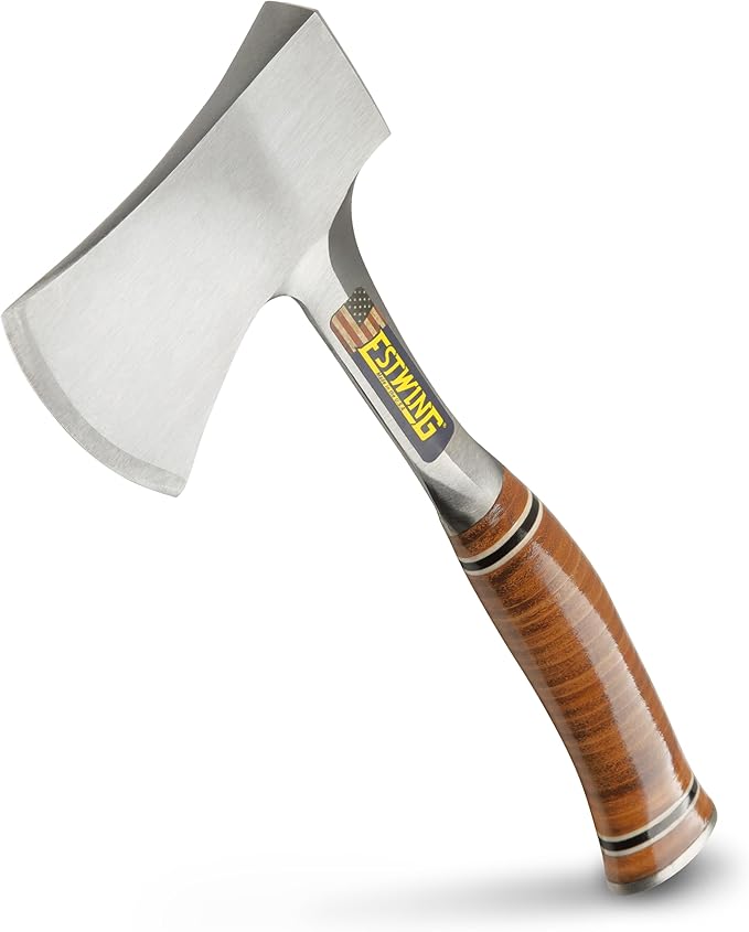 ESTWING Sportsman's Axe - 14" USA Made Camping Hatchet with Forged Steel Construction & Genuine Leather Grip - E24A