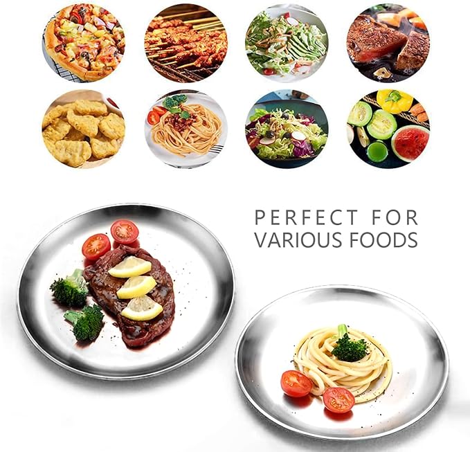 Stainless Steel Plates,3Pcs 8Inch Dinner Dishes Plates Camping Plate,Perfect for Snack Candy Pizza Fruit Camping Etc Reusable and Dishwasher Safe (3, 8 inches)