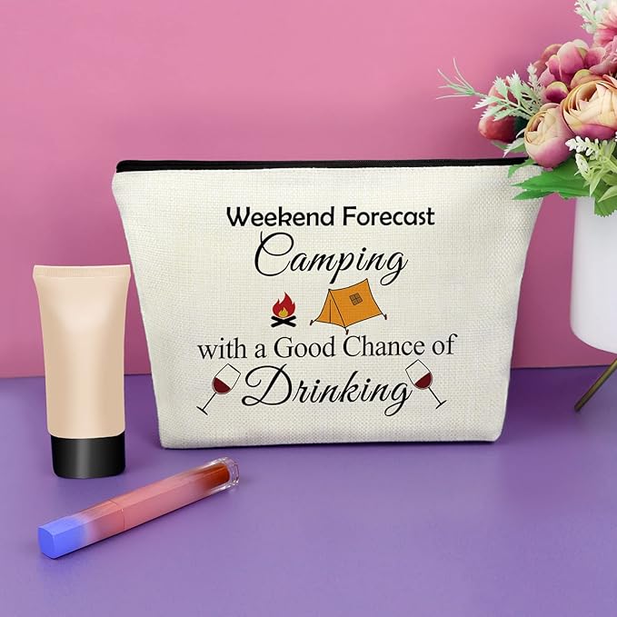 Sazuwu Happy Camper Gifts for Women Graduation Retirement Makeup Bag Cosmetic Organizers Travel Pouch Camper Lover Vacation Christmas Birthday Present Camping Essentials for Adults