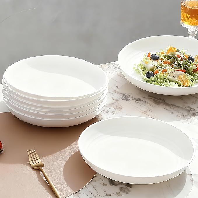 Wheat Straw Plates, Unbreakable Dinner Plates Set of 4, 7.8 Inch Plastic Plates Reusable, Dishwasher & Microwave Safe, Lightweight Salad Plates for Camping/Kitchen (White)