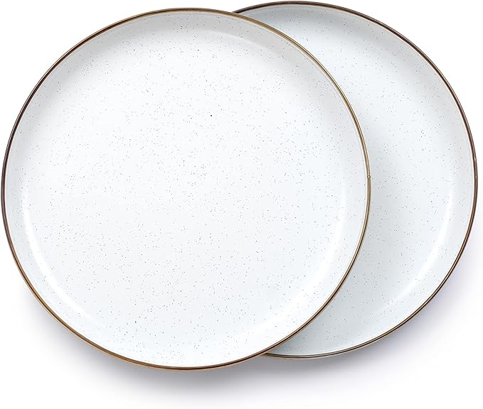 Barebones Enamel Deep Plate - Set of 2 Dinner Plates - Hand-Finished Baked Stainless Steel Trim Plate Set - Camping Kitchen and Dish Set (Eggshell)