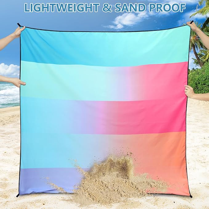 WIWIGO Beach Blanket Waterproof Sandproof Beach Mat 79" X 83"/10'x9'for 2-8 Adults Quick Drying Outdoor Picnic Mat Beach Accessories for Travel, Camping, Hiking