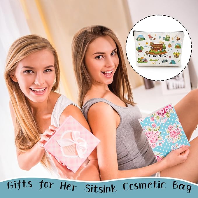 Sitsink Wildlife Lover Gifts - Best Memories Are Made Camping Cosmetic Makeup Bags, Gifts for Women, Outdooor Enthusiasts Accessories Pouch, Toiletry Bag for Friends Birthday