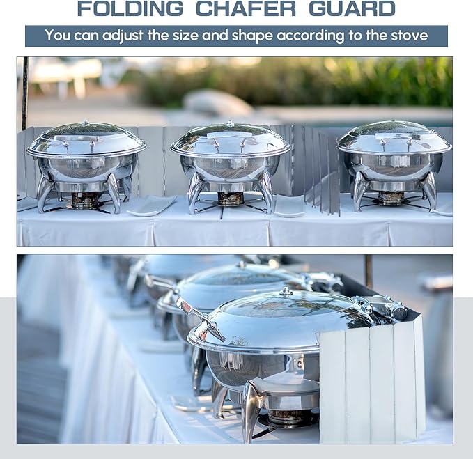 MorningRo 4 Pcs 80 Plate Chafing Dish Wind Stove Camping Guard 67 x 7.8'' Stainless Steel Wind Cover Folding Outdoor Windscreen with Drawstring Bag for Camp Picnic Burner Guard (Sliver)