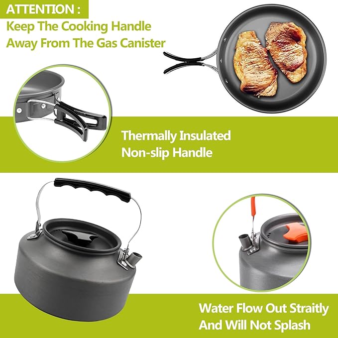 aiGear Camping Cooking Set Cookware Mess Kit with Storage Bag Pot Pan Set Camping Accessories for Outdoor Camping Hiking Picnic Portable and Lightweight Aluminum