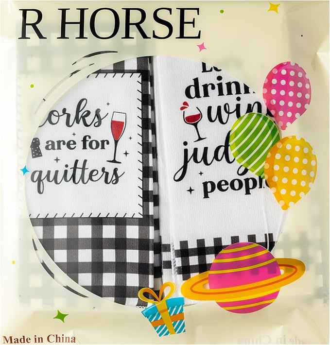R HORSE Funny Kitchen Dish Towels - 5Pcs Funny Wine Kitchen Hand Towels, Cute Absorbent Cleaning Dishcloth Bathroom Home Decor for Wine Lovers Girls Women Hostess Housewarming Gifts