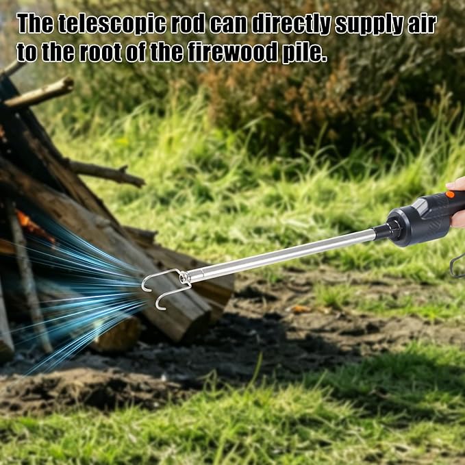 Telescoping Electric Fire Blower, Blow Poke Fireplace Tool - 2-in-1 Fire Poker & Bellows for Indoor Fireplace, Outdoor Camping, BBQ, Wood Stove & Fire Pit, Portable Collapsible Fire Starter Tool （1PC）