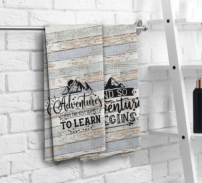 Camping Dish Towels, Camping Gifts, Adventure Time Kitchen Towels, Camping Decorations Hand Towels, Retirement Gift for Women Men, and so The Adventure Begins Tea Towels, Set of 2, 16x2