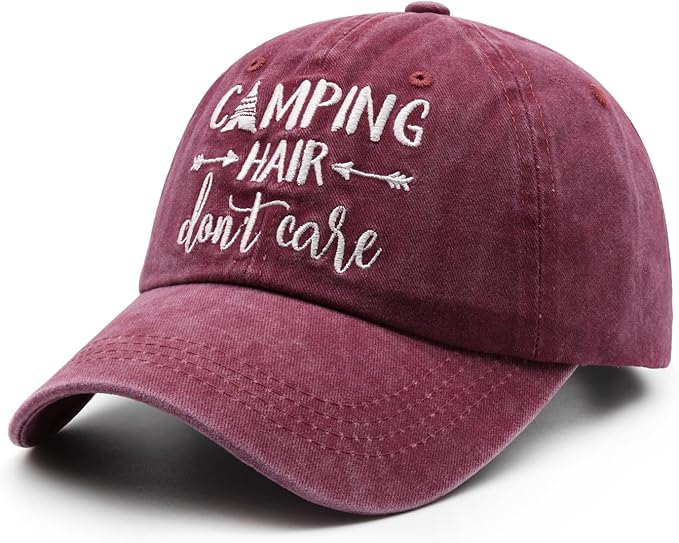 Waldeal Embroidered Camping Hair Don't Care Hat Adjustable Washed Baseball Cap for Women Men