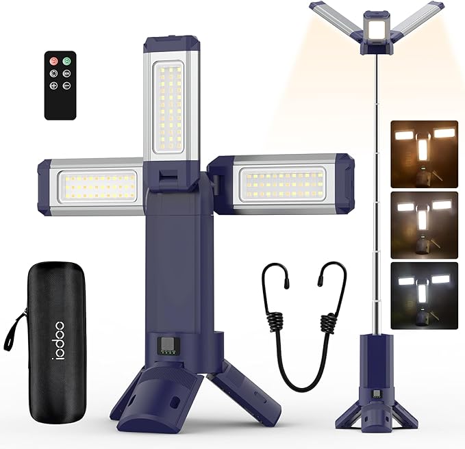IODOO 10000mAh Rechargeable 4000LM Camping Light Telescopic Camping Lantern , 270° Rotating Aluminum , Remote Control, Warm/White/Nature, Dimmable for Outdoor Camping, IP45 Waterproof,Portable Bag