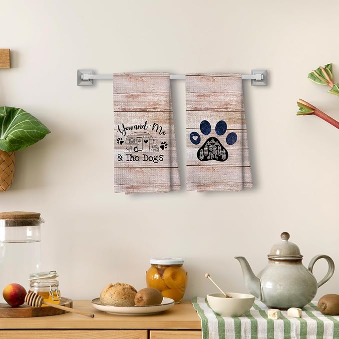 Pink You and Me and The Dogs Camping Kitchen Towels, Dog Kitchen Towels, RV Campsite Decor, Camping Supplies for RV Campers Campers Lovers Women Men 16x24 in Set of 2