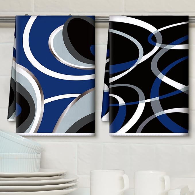 Boyiee Set of 6 Black Gray Blue Kitchen Towels Modern Geometric Dish Hand Towels 24 x 16 Inches Gifts Decorative Tea Cloth Gifts for Farmhouse Kitchen Bathroom Decorations