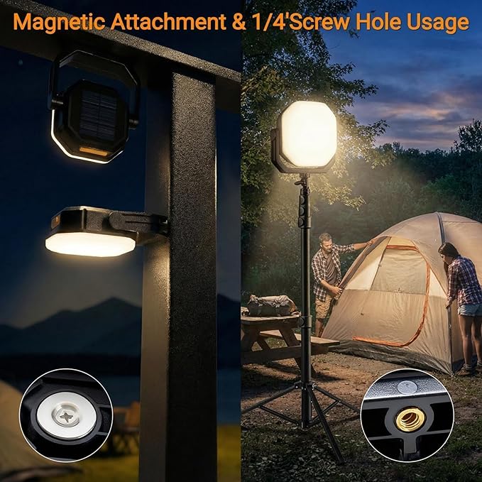 SyouHome Solar Camping Lantern, 4000LM, 6600mAh Rechargeable Camping Light with Strong Magnetic Base, IP65 Waterproof Camping Essentials for Tent, Hiking, Hurricane, Emergency, Power Outages, 2 Pack