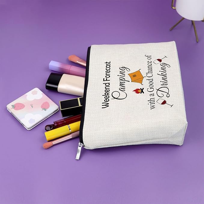 Sazuwu Happy Camper Gifts for Women Graduation Retirement Makeup Bag Cosmetic Organizers Travel Pouch Camper Lover Vacation Christmas Birthday Present Camping Essentials for Adults