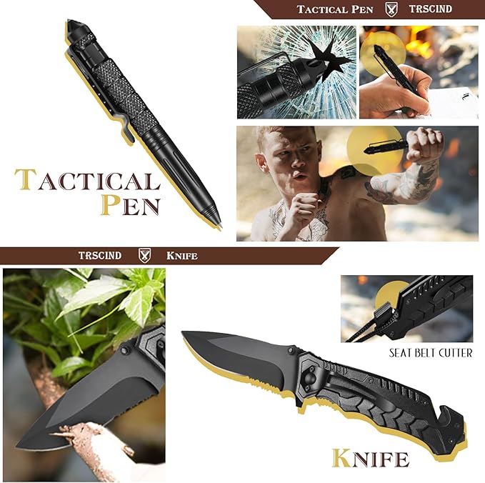Gifts for Men Dad Husband Him Fathers Day, Survival Kit, Emergency Survival Gear and Equipment 14 in 1, Anniversary Birthday Gifts for Him Boyfriend, Hunting Fishing Camping Accessories, Cool Gadget