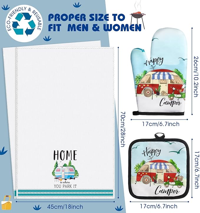 CHENGU 4 Pcs Camping Dish Towel Pot Holder Oven Mitt Gifts Camping Must Have Accessories Essentials Making Memories One Campsite at a Time RV Kitchen Towel Absorbent Soft Hand Dishcloth