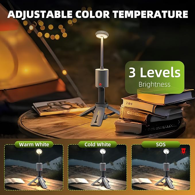Telescopic Camping Light - 10000mAh Rechargeable Lantern with Magnetic Base & 36" Extendable Pole, IPX6 Waterproof Tent Lamp, 520LM Dual Color & SOS Mode for Hiking, Work