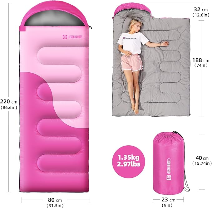 Sleeping Bags for Adults&Kids,Lightweight Waterproof Warm Weather Sleeping Bag,Compact Portable Sleeping Bag for Camping,Essentials Gear for Camping Hiking Outdoor Travel