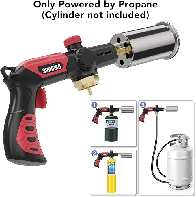 Sondiko Powerful Grill & Cooking Propane Torch L8010, Sous Vide, Campfire Starter, Adjustable Wood Torch Burner for Searing Steak, BBQ, Welding(Red & Black) Propane Tank Not Included