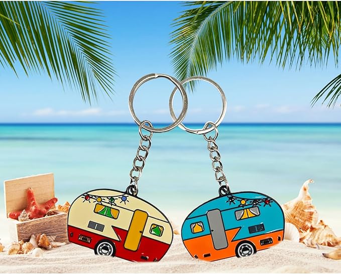 Camper Keychain, Upgraded Double-Side Metal Camping Key chain, Couples RV Accessories Set of 2 for Men Women