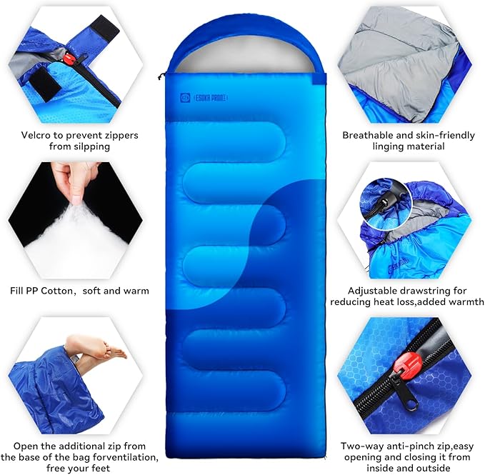 Sleeping Bags for Adults&Kids,Lightweight Waterproof Warm Weather Sleeping Bag,Compact Portable Sleeping Bag for Camping,Essentials Gear for Camping Hiking Outdoor Travel