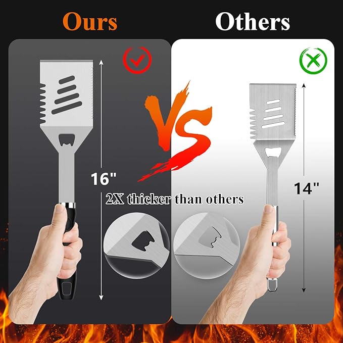ROMANTICIST 27pcs Heavy Duty Grilling Gifts for Men Dad Fathers Day, Extra Thick BBQ Accessories Tools Set, Stainless Steel Grill Utensils Kit with Meat Claws, Canvas Bag for Outdoor Camping Black