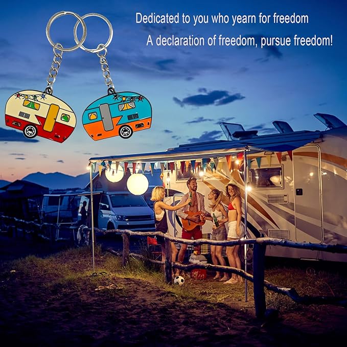 Camper Keychain, Upgraded Double-Side Metal Camping Key chain, Couples RV Accessories Set of 2 for Men Women