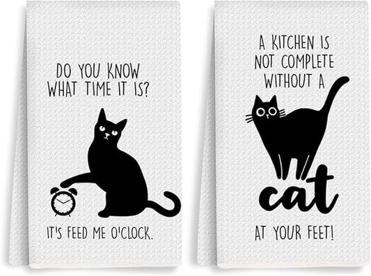 2Pcs Cat Kitchen Towels "The Secret Ingredient Is Cat Hair" Design Farmhouse Dishwashing Hand Tea Towel Kitchen Drying Dish Towel for Restaurant Table, Housewarming Gift