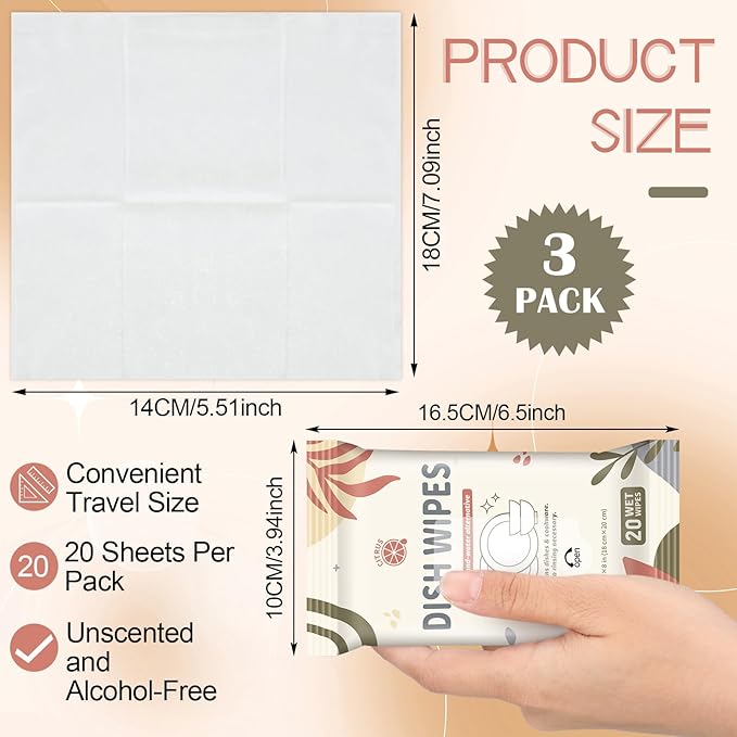 Threlaco 3/7 Pack Camping Dish Wipes Travel Dish Soap Cruise Cleaning Essentials 60/140 Count Mini Cleaning Soap Travel Size Portable Camping Personal Care Products