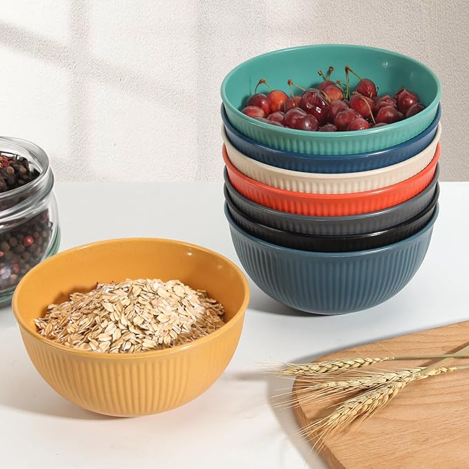 LAERJIN 56 Piece Wheat Straw Dinnerware Sets, Service for 8, Unbreakable Reusable Dinnerware Set,Dishwasher & Microwave Safe Plates and Bowls Sets, for Apartment Essentials, Outdoor Camping, Colourful