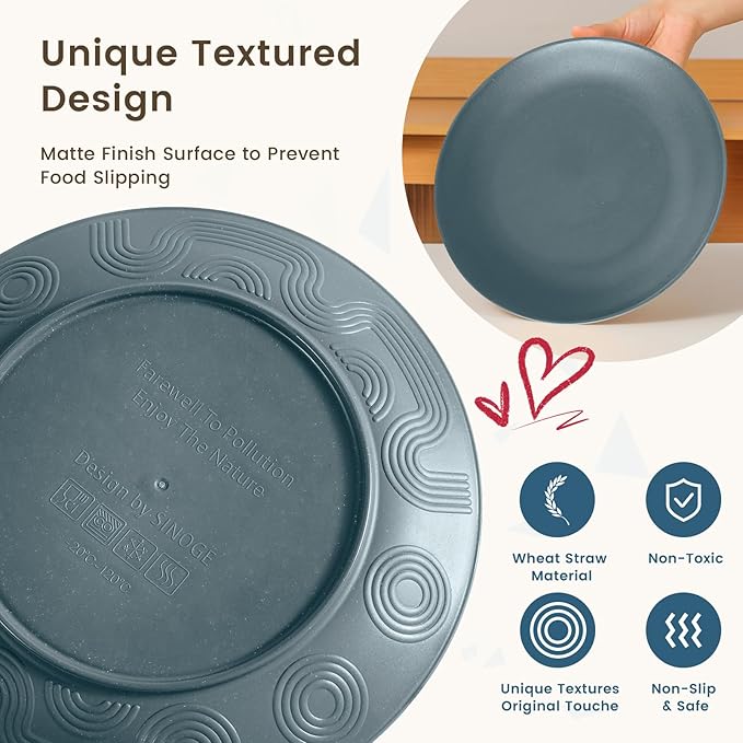 Homienly Premium 40 PCS Wheat Straw Dinnerware Set - Dinner Plates, Cereal Bowls, Unbreakable Cups Set, Microwave and Dishwasher Safe Dishes Set, Reusable Lightweight Dish Sets for Kitchen(Black Grey)