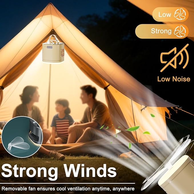 Portable Camping Light Camping Fan & Ultrasonic 3-in-1 Tent Lights USB Rechargeable 1200mAh Battery Outdoor LED Light & SOS Light ,with Hook Magnet Suitable for Indoor Outdoor Hiking (Khaki)
