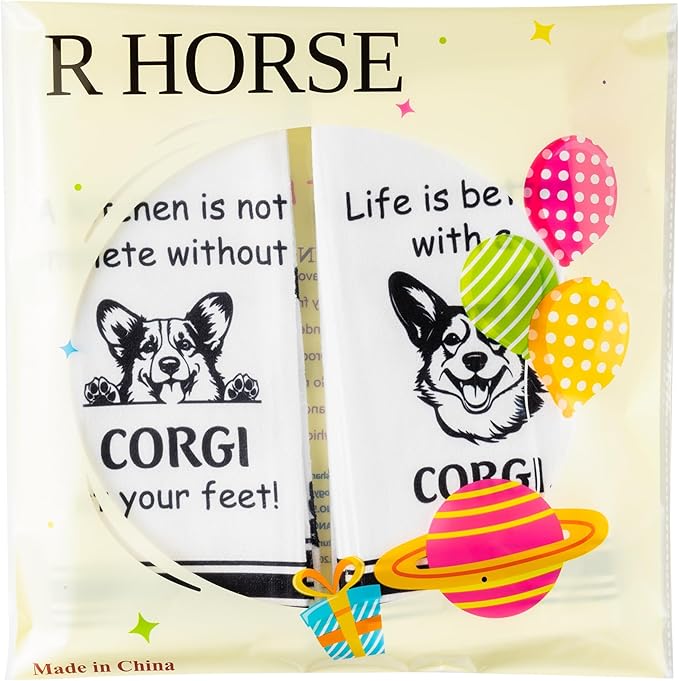 R HORSE Corgi Kitchen Dish Towel Set- 5Pcs Cute Corgi Cleaning Dishcloth Animal Dog Absorbent Bar Quick Dry Hand Towel Tea Towels for Dog Lovers Hostess Bathroom Kitchen Home Decors