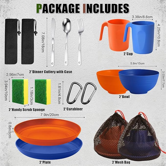 Scout Camping Mess Kit for Person Boy Scout Dishes Set Girl Scout Mess Kit with Mesh Bag Reusable Light Weight Eating Utensils Plastic Camping Cutlery Set for Travel Camp