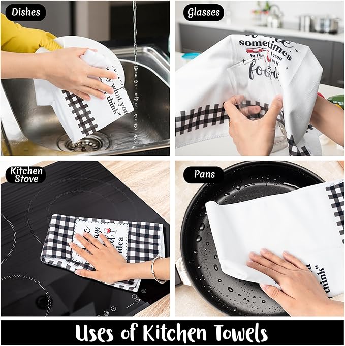 R HORSE Funny Kitchen Dish Towels - 5Pcs Funny Wine Kitchen Hand Towels, Cute Absorbent Cleaning Dishcloth Bathroom Home Decor for Wine Lovers Girls Women Hostess Housewarming Gifts