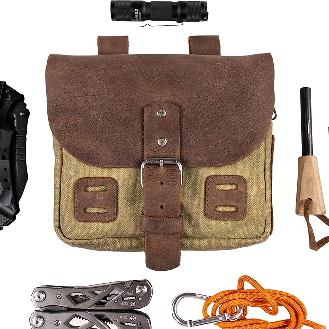 Hide & Drink, Survival Camping Pouch, Belt Loop, Rustic and Handy Tool Bag, Weather Resistant Outdoor Accessories, Traveling Essentials, Waxed Canvas, Handmade