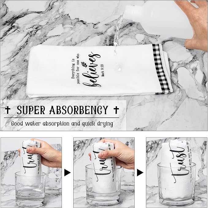 R HORSE Religious Christian Kitchen Dish Towel 5Pcs Bible Verse Scripture Kitchen Cleaning Dishcloth, Black and White Check Absorbent Hand Towel for Women Men Religious Housewarming Gift