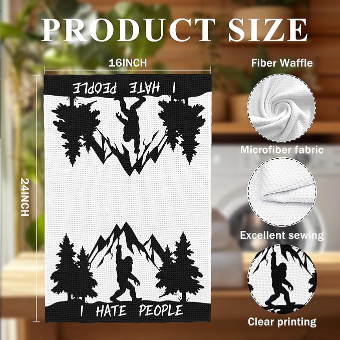 Funny Christmas Sasquatch Kitchen Towels, Black and White Farmhouse Christmas Forest Dish Tea Towels for Kitchen Decor, Xmas Winter Holiday Hand Towel for Bathroom Decor, 16x24 Inch,C089-MJ-ZH