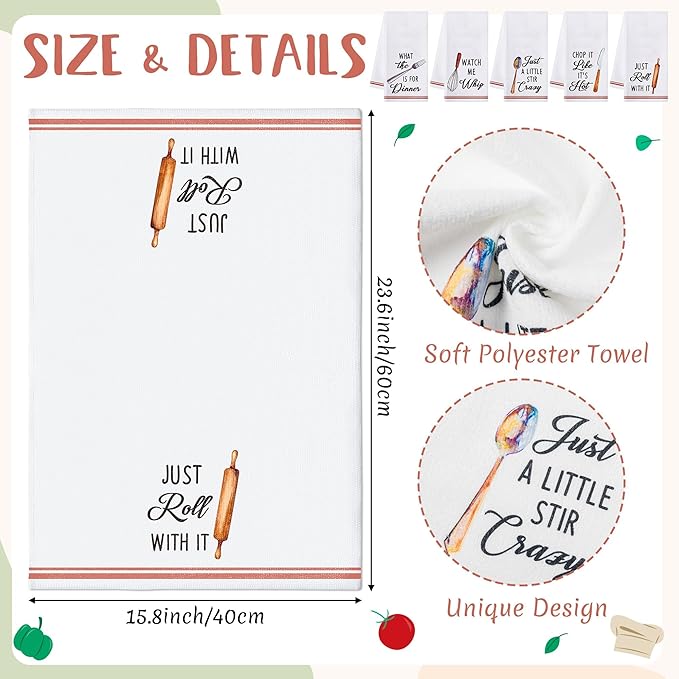 R HORSE 5Pcs Kitchen Dish Towel Funny Cookware Kitchen Dishcloth Absorbent Utensils Themed Cleaning Dishcloth Bar Hand Towel Gift for Baking Lover Mom Women Housewarming New Home