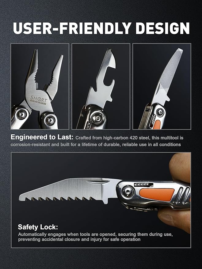 SMART JERRY 14-in-1 Multitool Pliers with Gift Box & Sheath | Premium Self-Locking Foldable Multi Tool for DIY, Camping, EDC | Stainless Steel Pocket Knife | Ideal Gifts for Men, Dad, Husband
