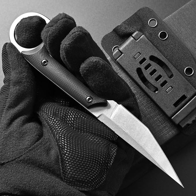 Ccanku C1140 Fixed Blade Knife, D2 Blade G10 Handle Claw Knife for Outdoor,EDC Tool, Survival, Hiking, Camping(Silver)