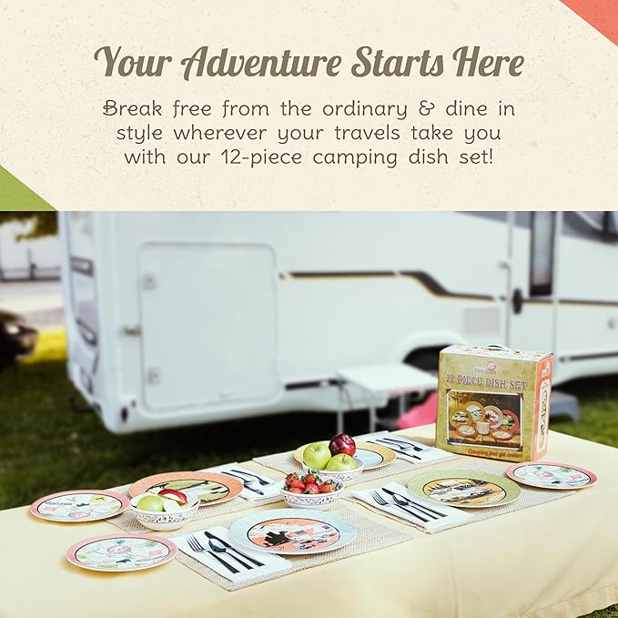 Melamine Plates & Bowls Set - 12-Piece Dish Set for Indoor & Outdoor Dining - BPA Free, Top Shelf Dishwasher Suitable Dinnerware Set - Sturdy Melamine Dinnerware Sets - Camping Dishes by Camp Casual