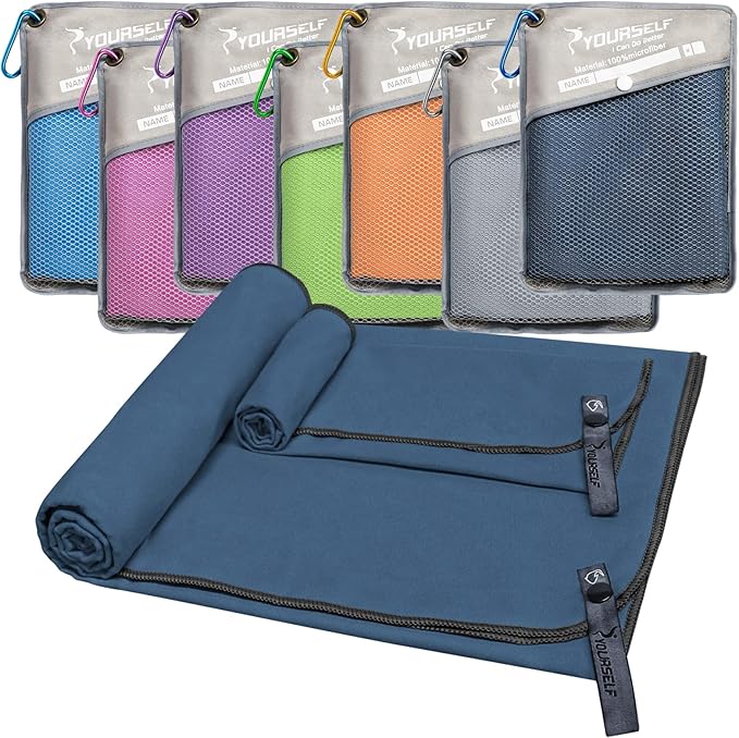 SYOURSELF 2 Pack Microfiber Camping Towel, Quick Dry Towel, Soft Absorbent Compact Travel Gym Workout Sweat Towel for Beach Yoga Swim Travel Camping Hiking Backpack Essentials (L:60"x30"+12"x24")