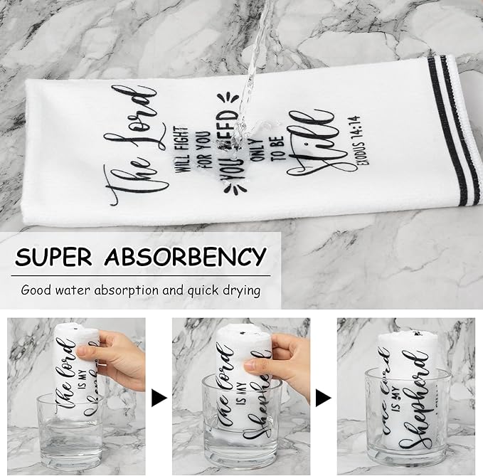 R HORSE 5Pcs Religious Christian Kitchen Dish Towel, Bible Verse Absorbent Quick Dry Cloth Dish Tea Towels, Reusable Bar Hand Dishcloths Home Holiday Decor Christian Gifts for Women Men Housewarming