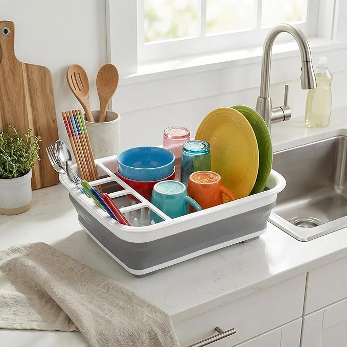 Telescopic Dish Rack, Folding Dish Drying Rack | Foldable Dish Drainer & Storage Rack, Portable Foldable Dinnerware Organizer for Home Kitchen, RV, Camping, Multifunctional Tableware Storage