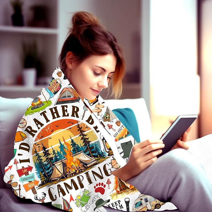 Camping Blanket Gifts for Men Women Stuff Plush Camper Blankets and Throws Camping Essentials Camping Gifts for Men Women Boys Teens Camping Lovers Birthday Party Decorations Hiking Fishing 50"X40"