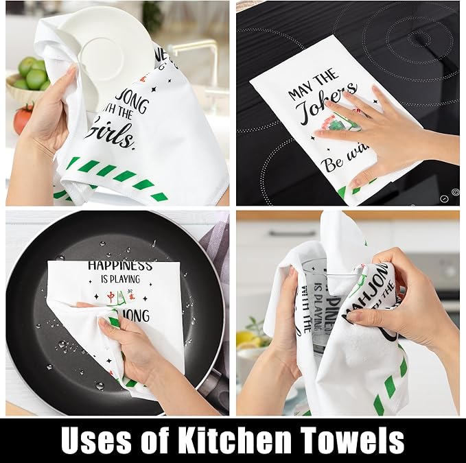 R HORSE Mahjong Kitchen Dish Towel - 5Pcs Mahjong Cleaning Dishcloth Funny Absorbent Bar Quick Dry Hand Towel Tea Towels Xmas Holiday Birthday Gift for Women Men Game Lovers Housewarming Decoration