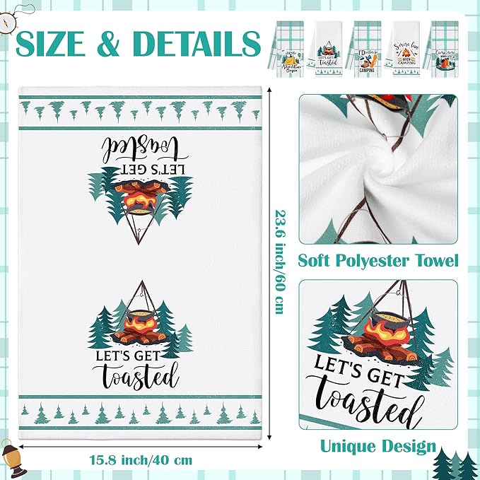 R HORSE Funny Kitchen Dish Towels - 5Pcs Camping Kitchen Hand Towels, Soft Absorbent Cleaning Dishcloth Home Bathroom Decor Camper Accessories for Campers Hikers Outdoor Lovers Camping Gifts