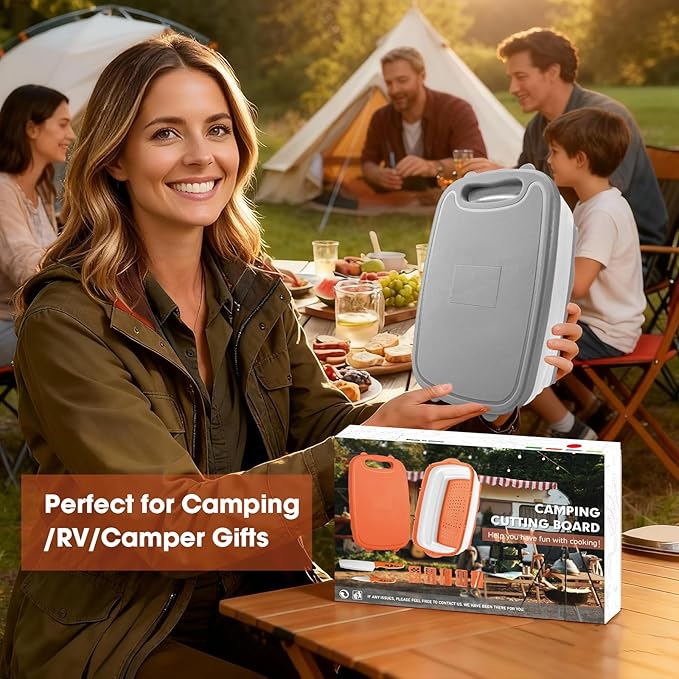 Gintan Camping Cutting Board, 9-in-1 Collapsible Chopping Board with Colander, Kitchen Vegetable Washing Basket for Camping, Camping Gifts Camping Accessories for RV Campers (Gray)