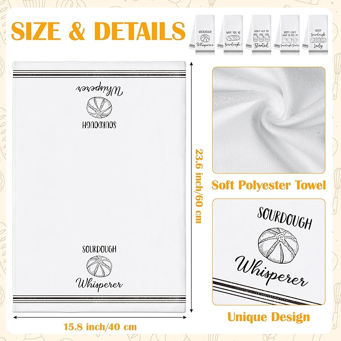 R HORSE Funny Kitchen Dish Towels - 5Pcs Sourdough Tea Bread Kitchen Hand Towels, Soft Absorbent Cleaning Dishcloth Bread Making Baking Gifts for Women Hostess Baking Lovers Sourdough Accessories